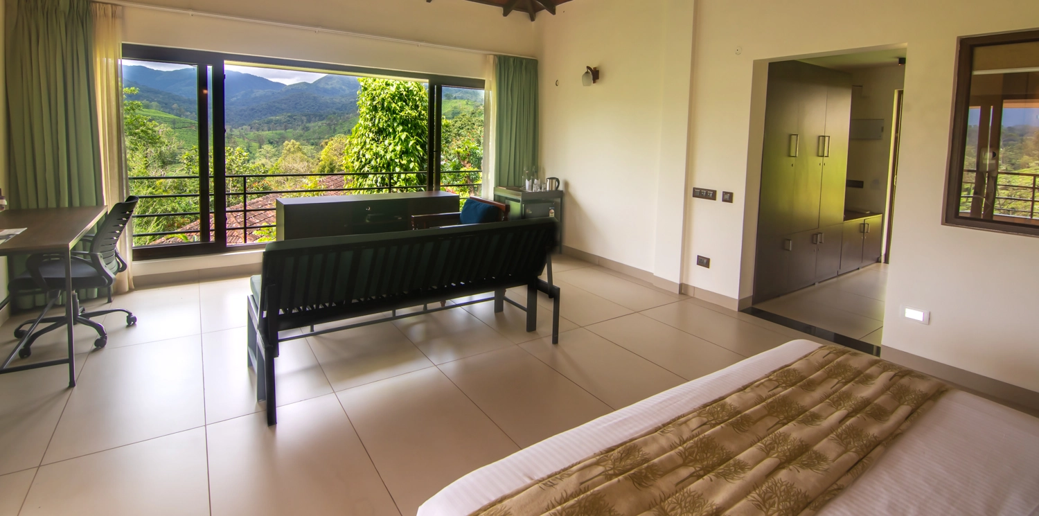 Tranquil bedroom designed for relaxation amidst Wayanad hills