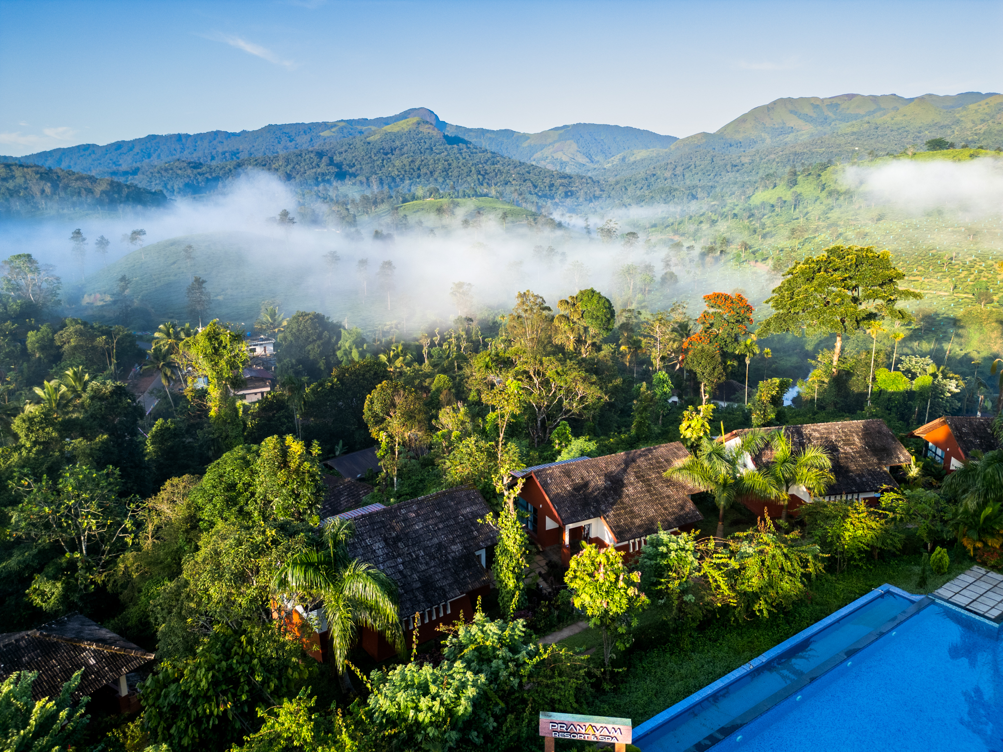 Misty mountain morning at Pranavam resort